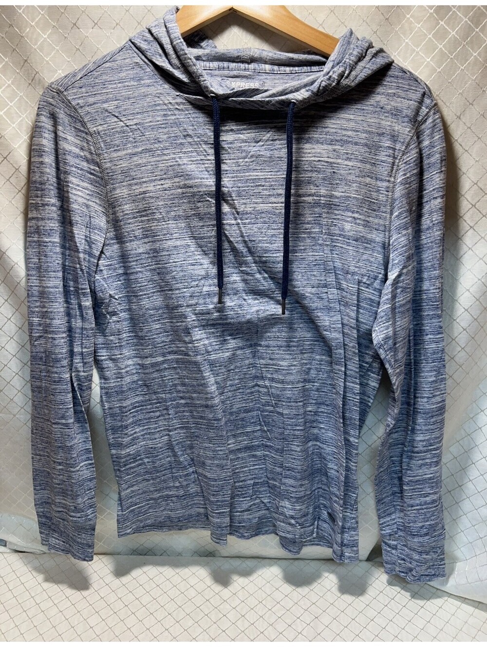 Express Men's Blue Heathered Cotton Knit Pullover Hoodie S